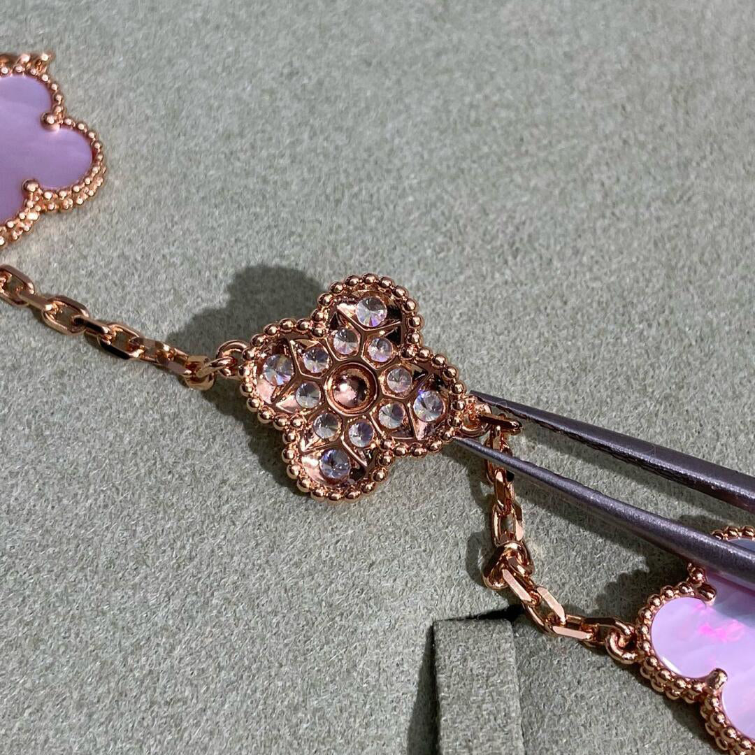 [LORA]CLOVER 10 MOTIFS DIAMOND PINK MOP NECKLACE