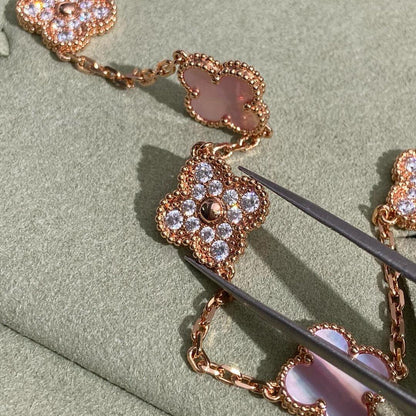 [LORA]CLOVER 10 MOTIFS DIAMOND PINK MOP NECKLACE