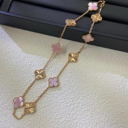 [LORA]CLOVER 10 MOTIFS  LASER PINK MOP NECKLACE