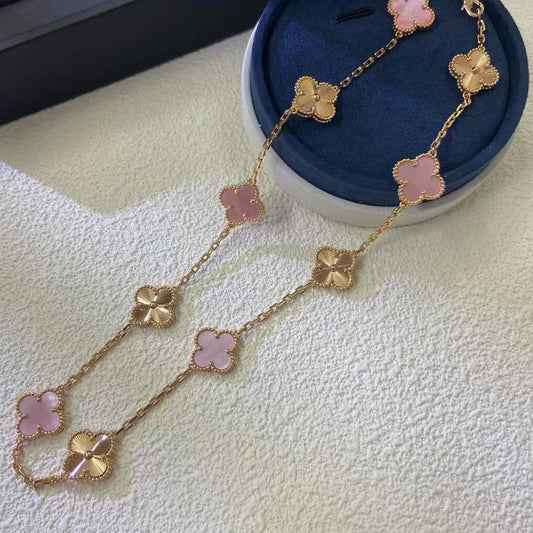 [LORA]CLOVER 10 MOTIFS  LASER PINK MOP NECKLACE