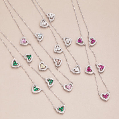 [LORA]Sparkling Five Heart Necklace