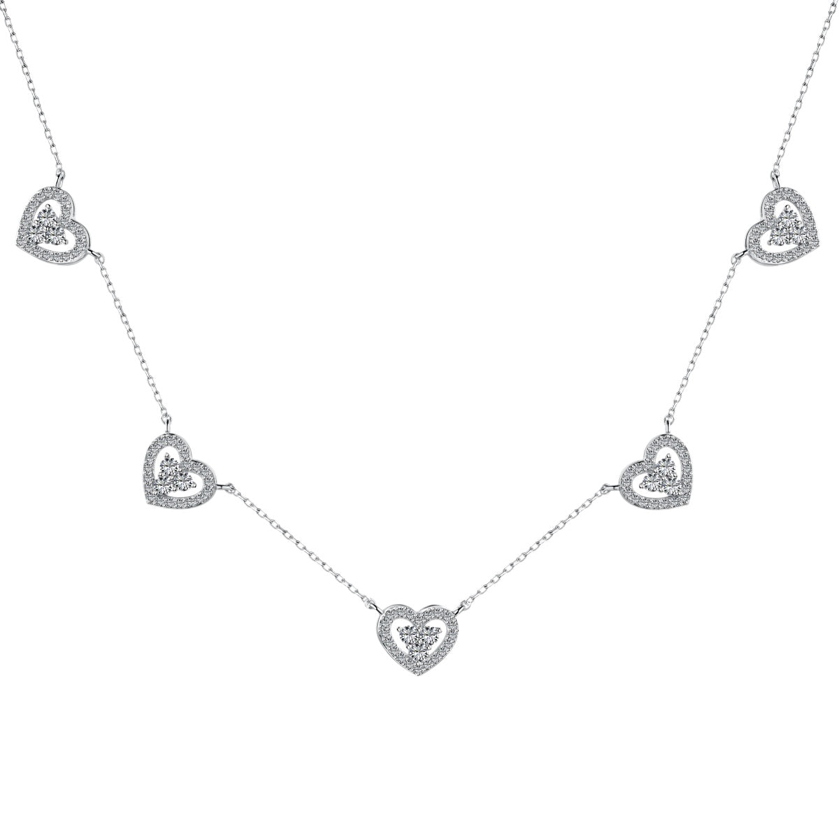 [LORA]Sparkling Five Heart Necklace