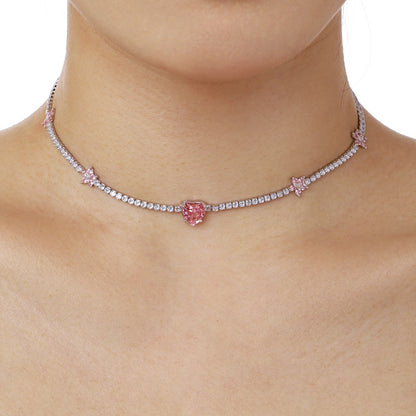 [LORA]Dazzling Pink Heart Flower Necklace
