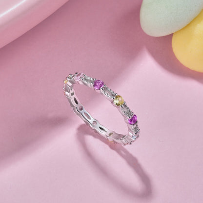 [LORA]Sparkling Colorful Round Cut Tennis Ring
