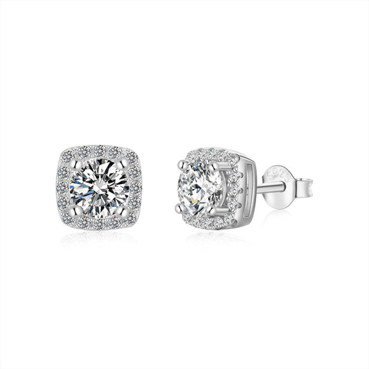 [LORA]Classic Round Center Stone Stud Earrings
