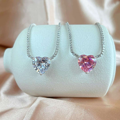 [LORA]8.0 Carat Versatile Colorful Sweet Heart-Shaped Tennis Necklace