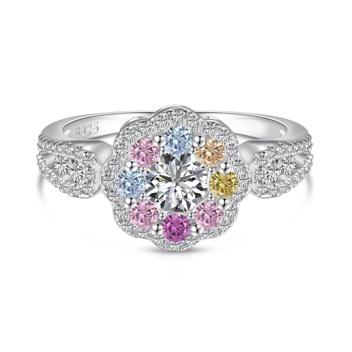 [LORA]Delicate Colorful Round Cut Flower Shape Wedding Ring
