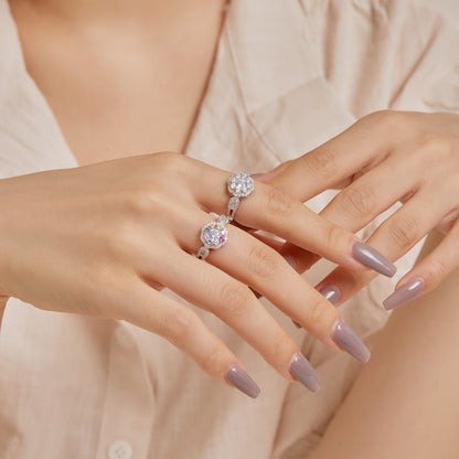 [LORA]Delicate Colorful Round Cut Flower Shape Wedding Ring