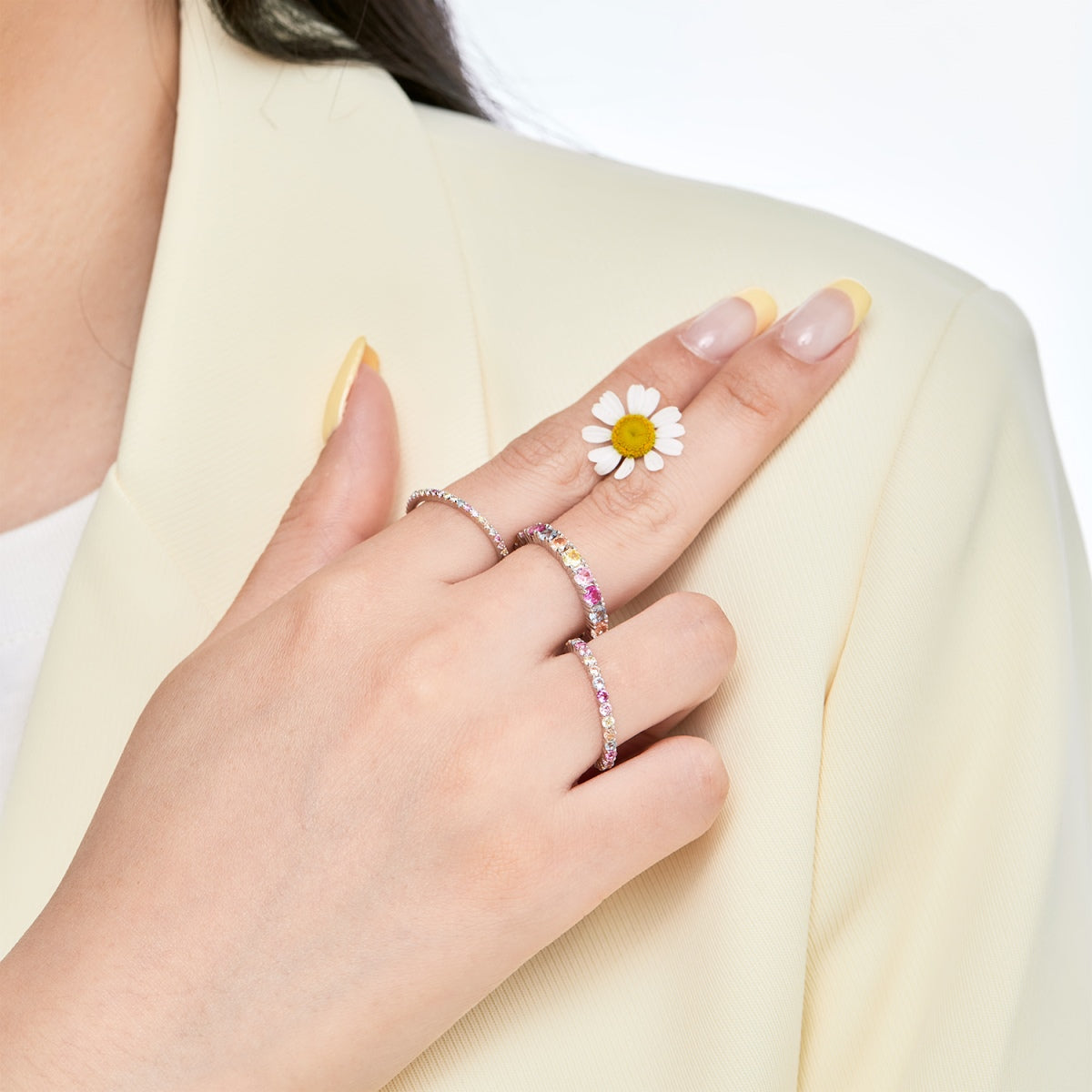[LORA]Ornate Colorful Round Cut Tennis Ring