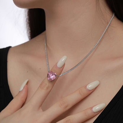 [LORA]8.0 Carat Versatile Colorful Sweet Heart-Shaped Tennis Necklace