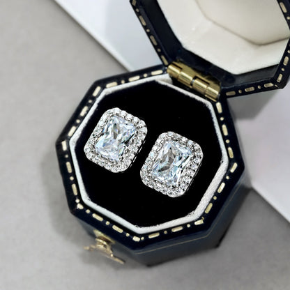 [LORA]1.0 Carat Luxurious Dainty Emerald Cut Daily Earrings