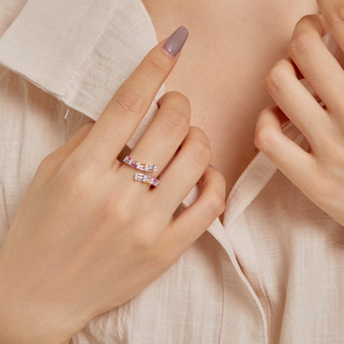 [LORA]Charming Colorful Radiant Cut Adjustable Daily Ring
