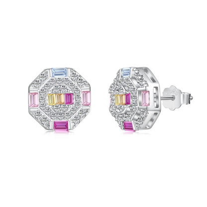 [LORA]Ornate Colorful Octagon Shape Daily Earrings