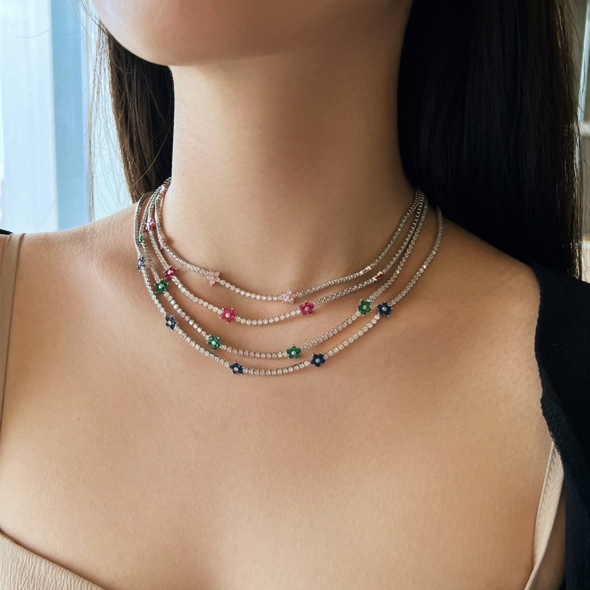 [LORA]Luxurious Colorful Flower Tennis Necklace