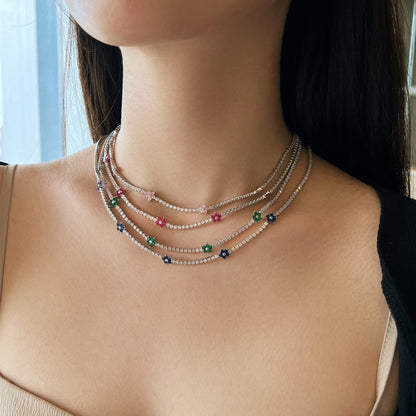 [LORA]Luxurious Colorful Flower Tennis Necklace