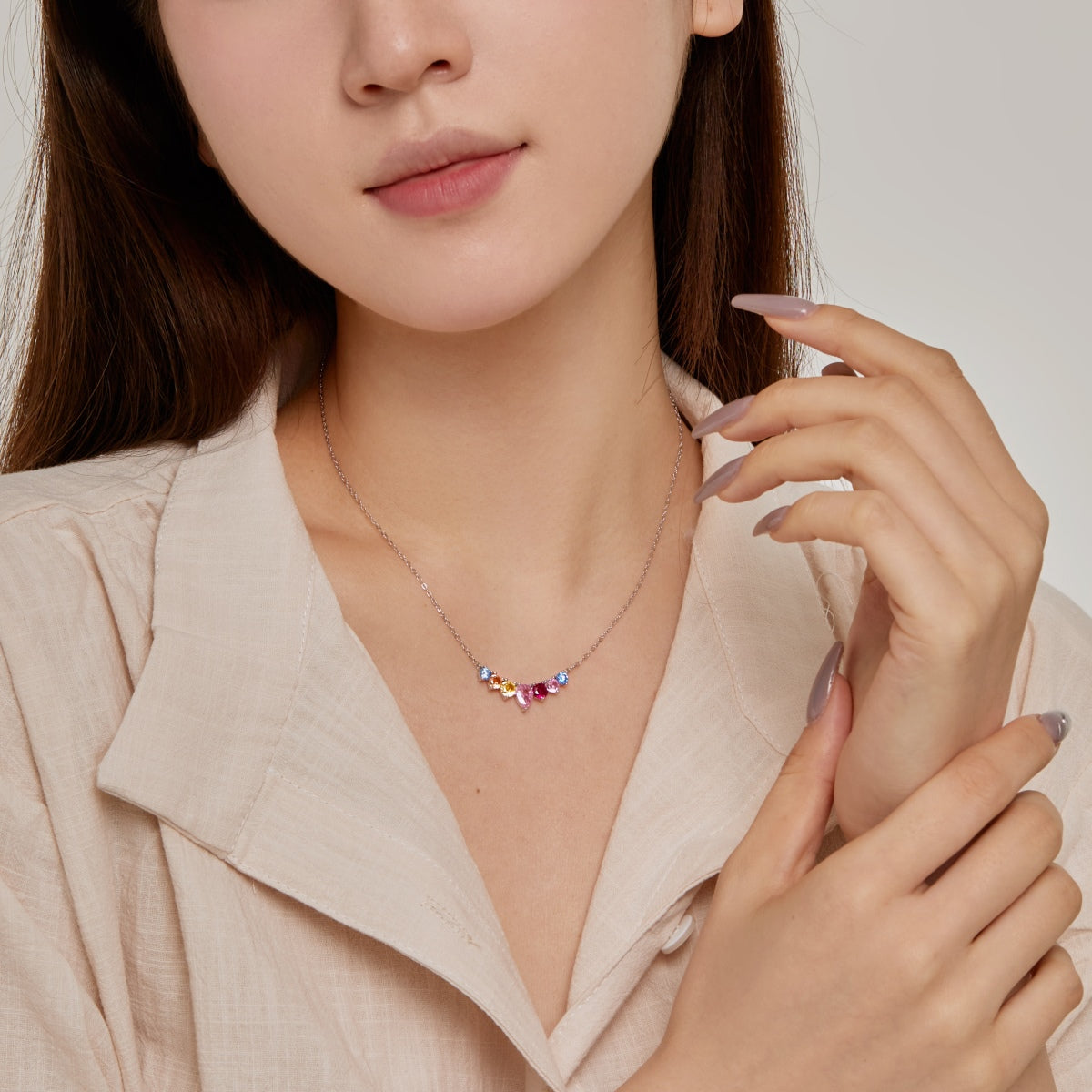 [LORA]Dainty Colorful Heart Necklace
