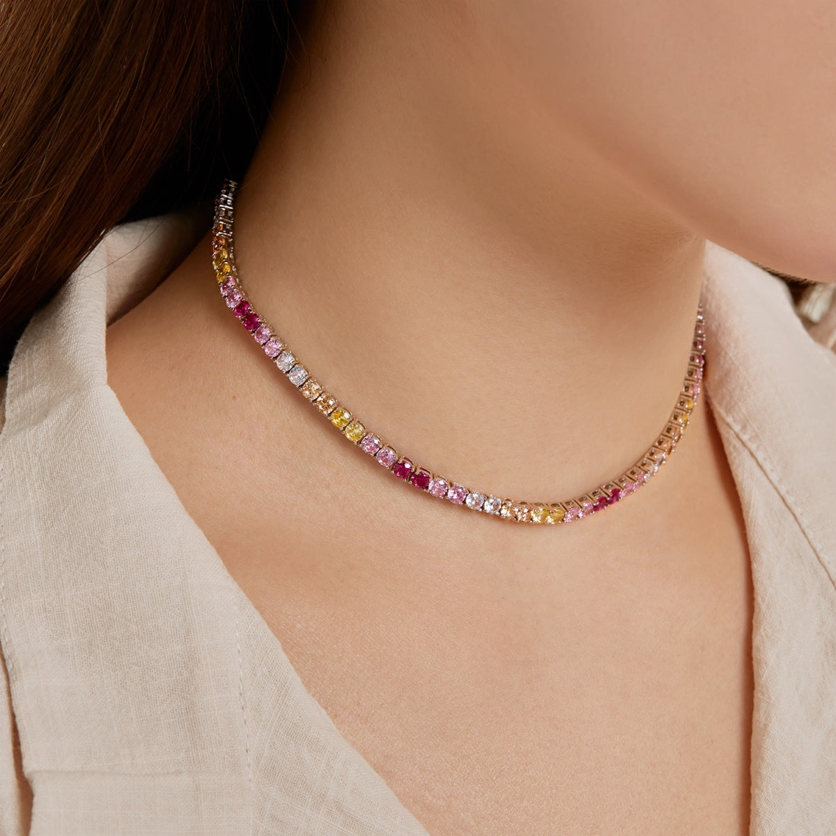 [LORA]Delicate Colorful Tennis Necklace