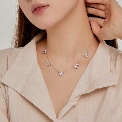 [LORA]Sparkling Five Heart Necklace