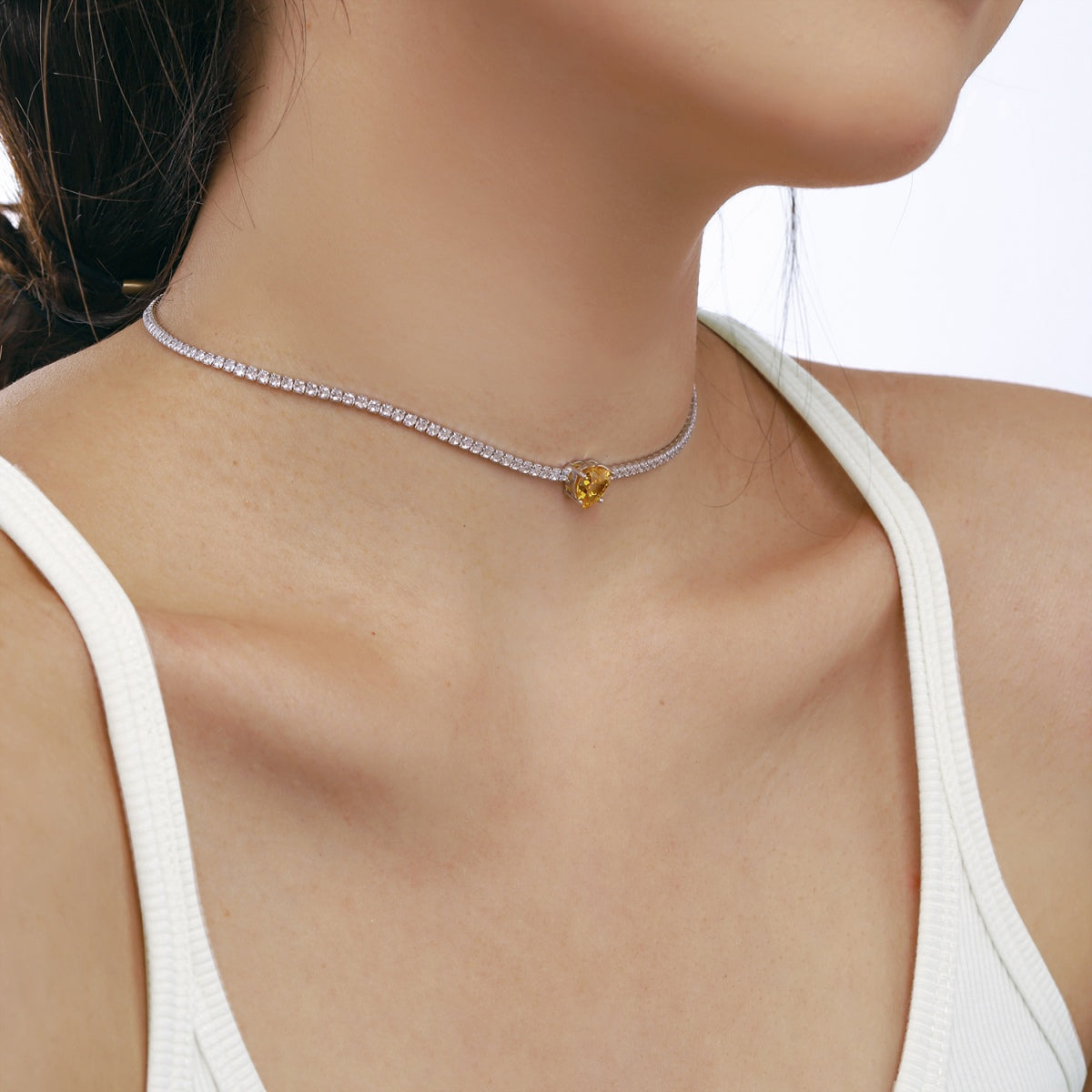 [LORA]2.0 Carat Sparkling Tennis Heart Cut Necklace
