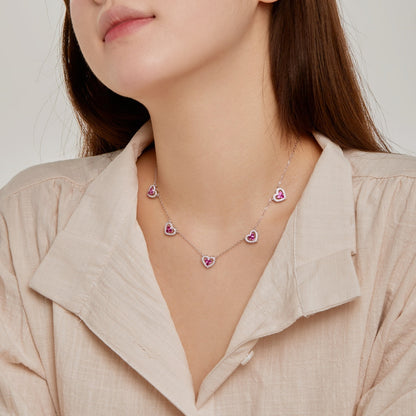 [LORA]Sparkling Five Heart Necklace