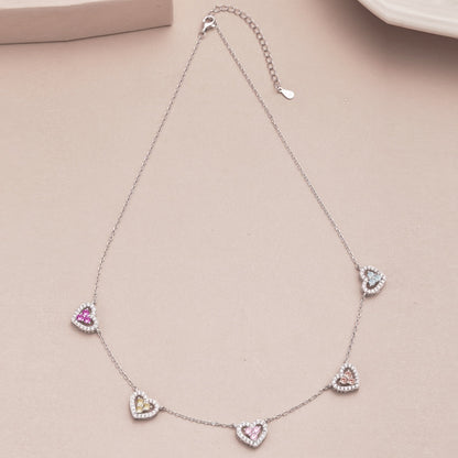[LORA]Sparkling Five Heart Necklace
