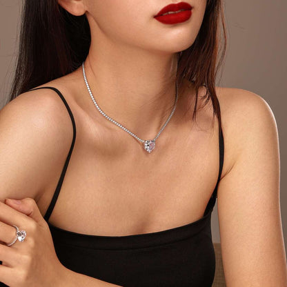 [LORA]8.0 Carat Versatile Colorful Sweet Heart-Shaped Tennis Necklace