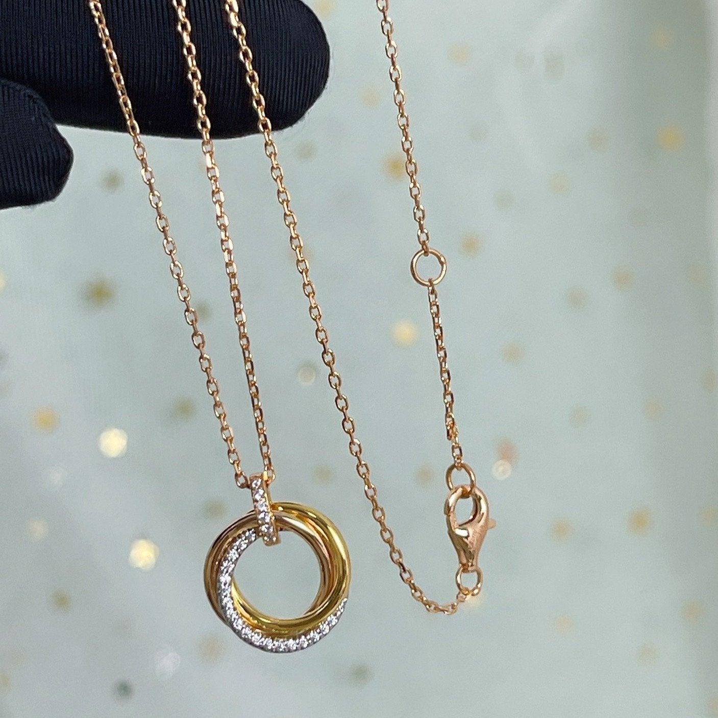 [LORA]TRINITY NECKLACE SILVER GOLD PINK GOLD DIAMONDS