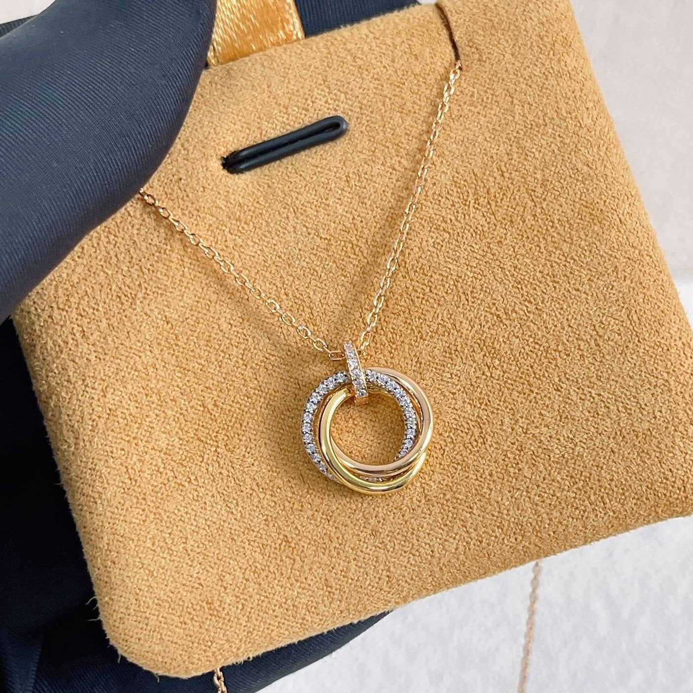 [LORA]TRINITY NECKLACE SILVER GOLD PINK GOLD DIAMONDS
