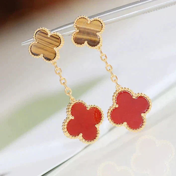 [LORA]CLOVER  2 MOTIF  TIGER EYE CARNELIAN EARRINGS