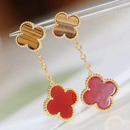 [LORA]CLOVER  2 MOTIF  TIGER EYE CARNELIAN EARRINGS