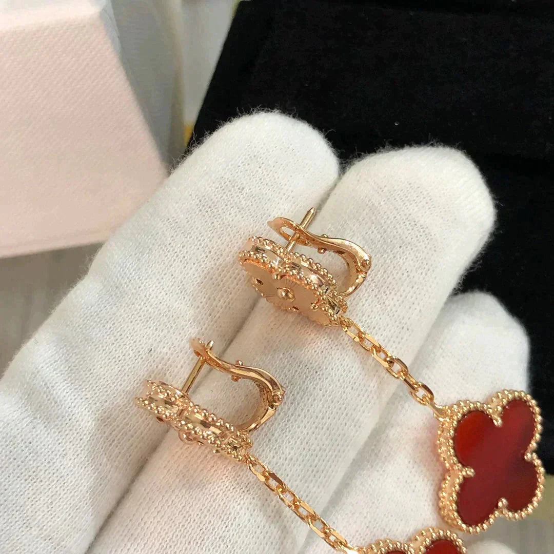 [LORA]CLOVER 2 MOTIF  LASER CARNELIAN EARRINGS