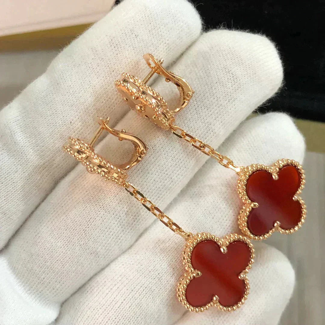 [LORA]CLOVER 2 MOTIF  LASER CARNELIAN EARRINGS