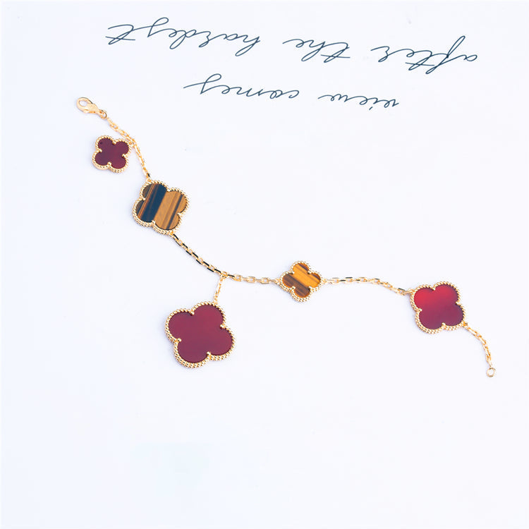 [LORA]CLOVER BRACELET 5 MOTIFS CARNELIAN TIGER EYE