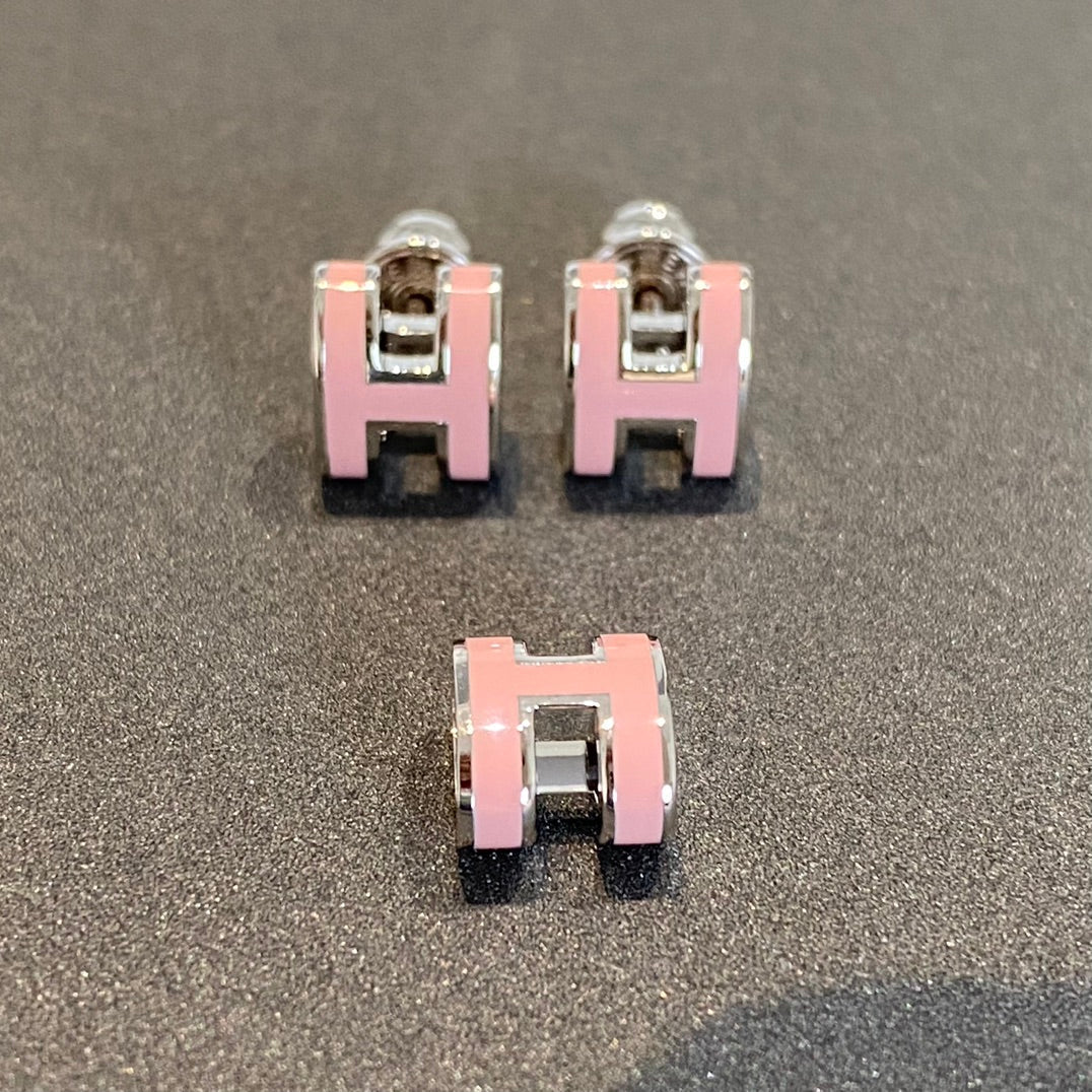 [LORA]MINI POP H SILVER EARRINGS PINK