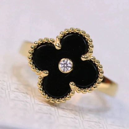 [LORA]CLOVER ONYX RING GOLD DIAMOND