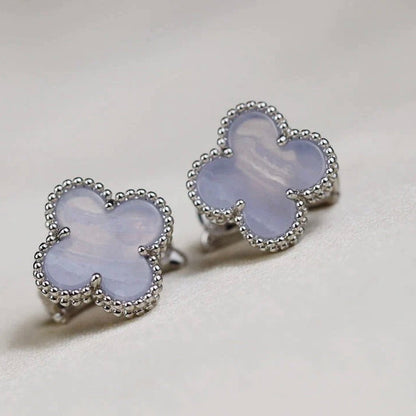 [LORA]CLOVER MEDIUM 1 MOTIFS  WHITE MOP EARRINGS SILVER