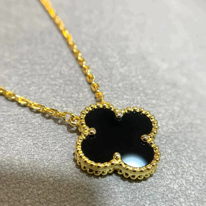 [LORA]CLOVER 15MM BLACK ONYX SINGLE FLOWER NECKLACE