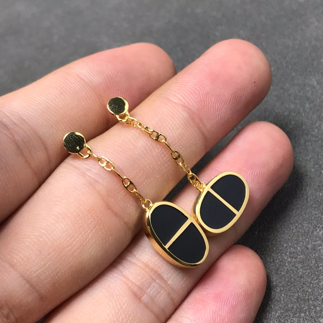 [LORA]CHAINE VERSO BLACK CERAMIC SILVER EARRINGS