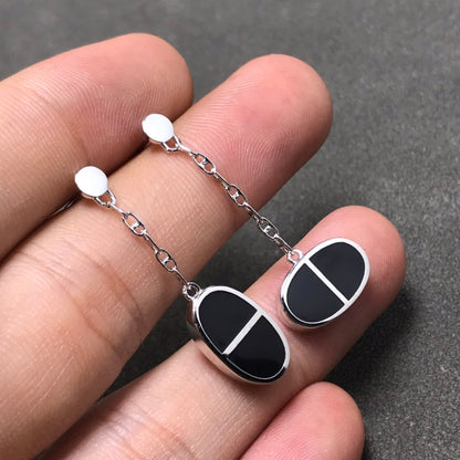 [LORA]CHAINE VERSO BLACK CERAMIC SILVER EARRINGS
