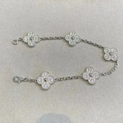 [LORA]CLOVER 5 MOTIFS  DIAMOND BRACELET SILVER