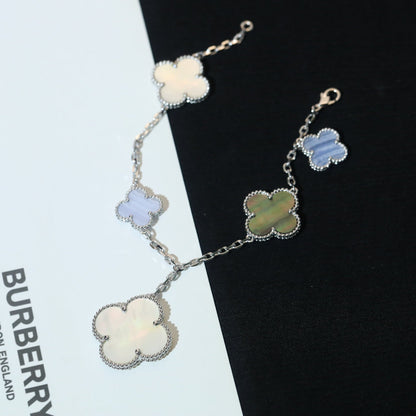 [LORA]CLOVER BRACELET 5 MOTIFS MOP CHALCEDONY SILVER