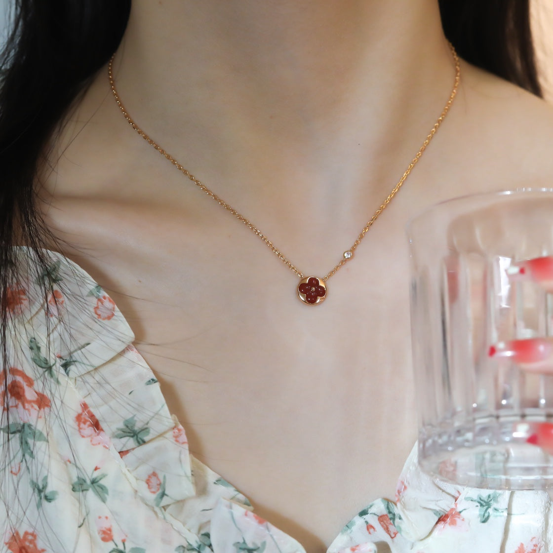 [LORA]SUN PEDANT PINK GOLD 1 DIAMOND NECKLACE