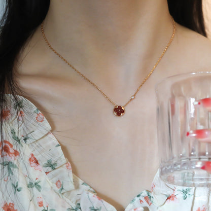 [LORA]SUN PEDANT PINK GOLD 1 DIAMOND NECKLACE