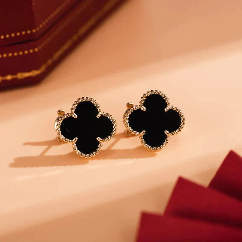 [LORA]CLOVER MEDIUM 1 MOTIFS  ONYX STUD EARRINGS