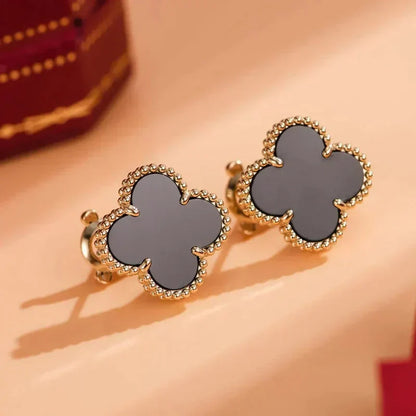 [LORA]CLOVER MEDIUM 1 MOTIFS  ONYX STUD EARRINGS