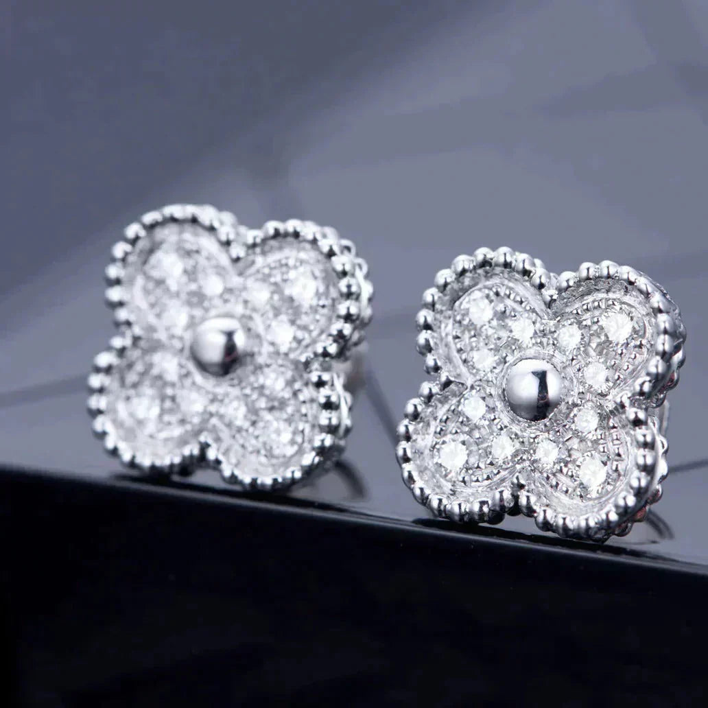 [LORA]CLOVER 1 MOTIFS DIAMOND STUD EARRINGS SILVER