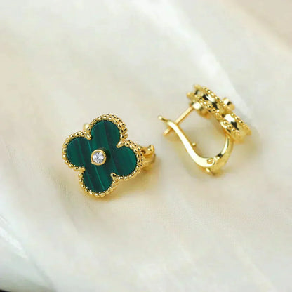 [LORA]CLOVER MEDIUM 1 MOTIFS MALACHITE DIAMOND EARRINGS