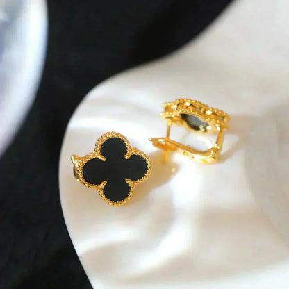 [LORA]CLOVER MEDIUM 1 MOTIFS  ONYX STUD EARRINGS