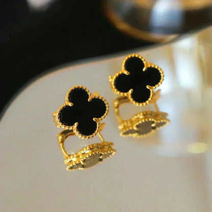 [LORA]CLOVER MEDIUM 1 MOTIFS  ONYX STUD EARRINGS