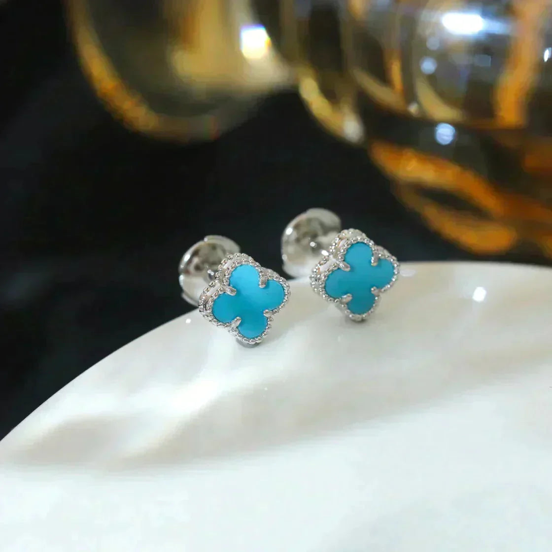 [LORA]CLOVER MINI 9.5MM ONYX STUD EARRINGS SILVER